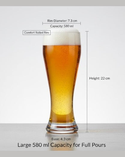 smart "serve" 580ml Tall Pilsner Beer Glass Set of 6 | Premium Transparent Glassware for Beer, Mocktails, Juice, Soda & More | Perfect for Home, Bar & Party Use | Gift Box | Imported Bar Weizen Glass