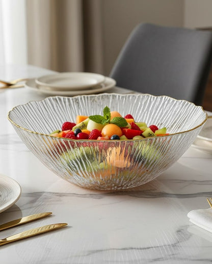 smart "serve" Bowl with Gold Rim Transparent Lead Free Glass | Elegant Premium Luxury Serving Bowl for Salads, Snacks & Desserts | Lead-Free Crystal Glass Tableware