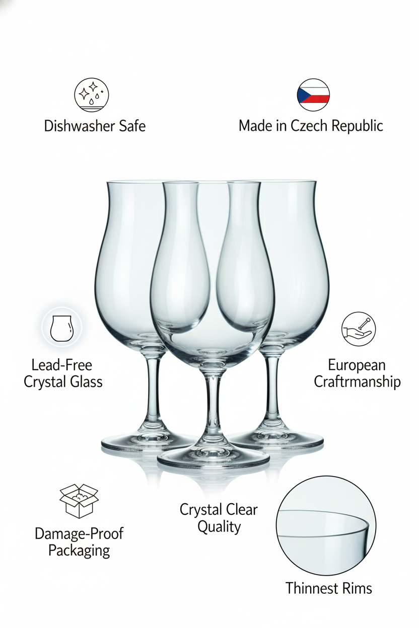 Bohemia Crystal Whiskey Taster Lead Free 190 ml Set of 6 Made in Czech Republic | Classic Tasting Glass and Nosing Copitas | Crystal Snifters Gift Sniffers for Sipping Neat Liquor | Elegant Desing
