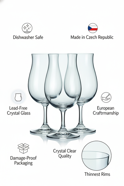 Bohemia Crystal Whiskey Taster Lead Free 190 ml Set of 6 Made in Czech Republic | Classic Tasting Glass and Nosing Copitas | Crystal Snifters Gift Sniffers for Sipping Neat Liquor | Elegant Desing