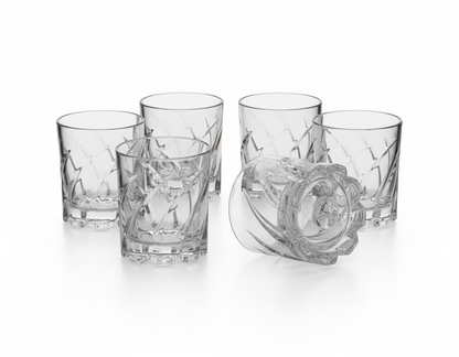 smart"serve" Dancing Base Whiskey Glasses 280 ml Set of 6 | Unique Rolling Crystal Glass for Scotch, Bourbon, Cocktails | Lead-Free, Dishwasher Safe, Premium Barware & Gift