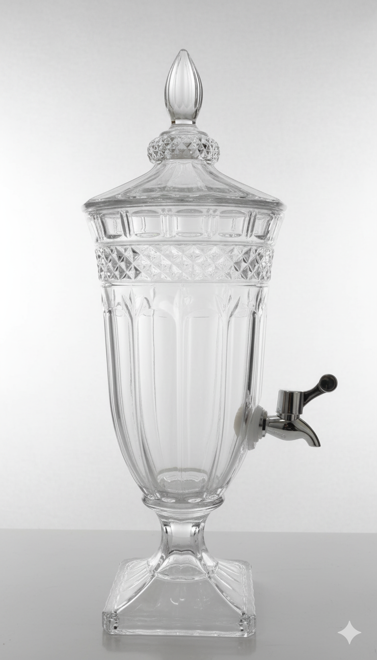 smart "serve" Premium Glass Dispenser Set 1800 ml | Transparent Lead Free Crystal Glass Beverage Jar with Tap & Lid | Elegant Juice, Mocktail & Water Server for Home, Parties & Events | Luxury Drink Dispenser for Kitchen & Gifting