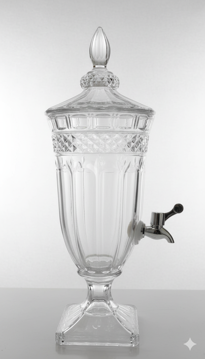 smart "serve" Premium Glass Dispenser Set 1800 ml | Transparent Lead Free Crystal Glass Beverage Jar with Tap & Lid | Elegant Juice, Mocktail & Water Server for Home, Parties & Events | Luxury Drink Dispenser for Kitchen & Gifting