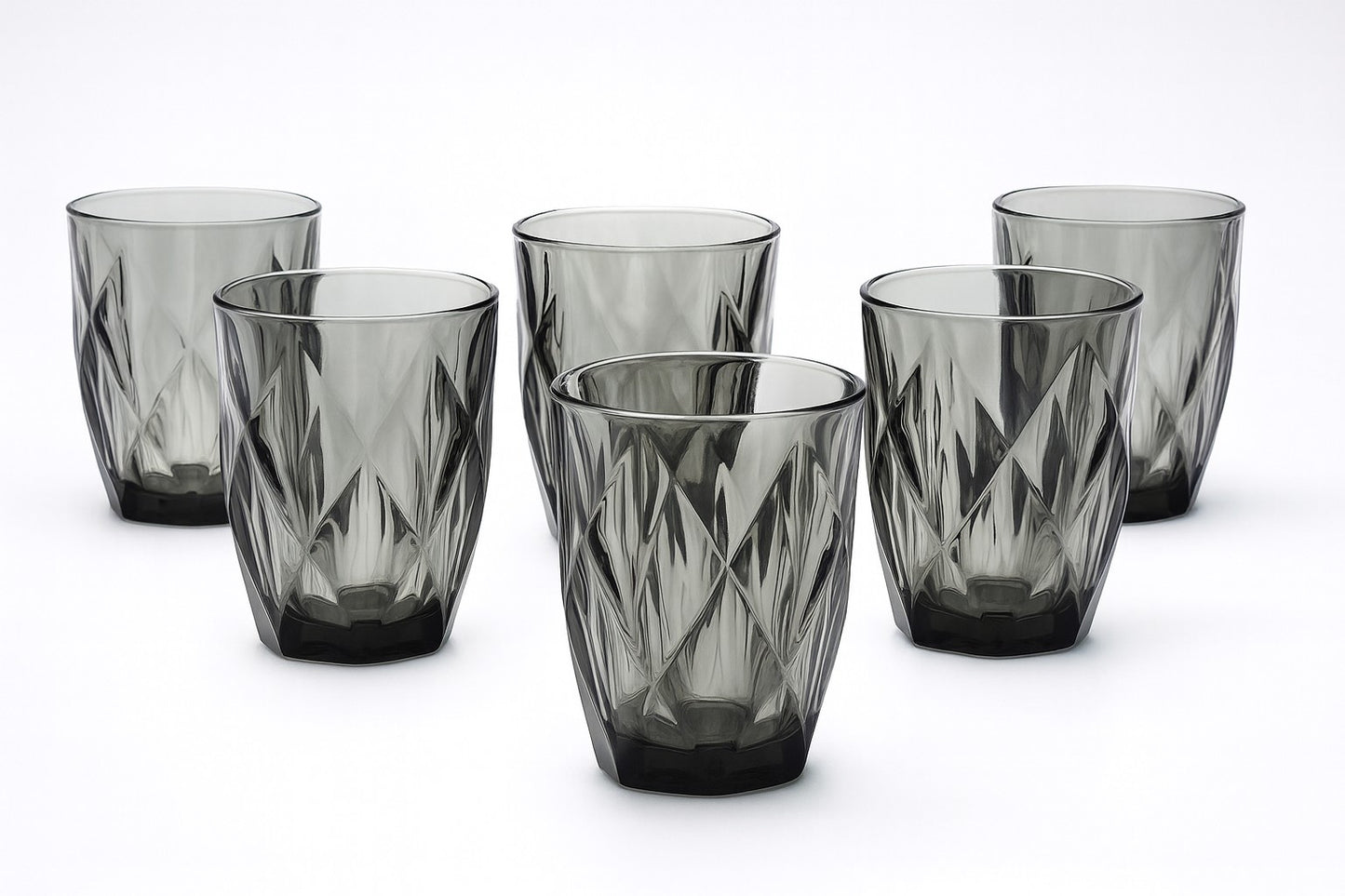 smart "serve" Grey Diamond Water Tumbler 280 ml Set of 6 | Premium Grey Transparent Lead Free Glass | Drinking Glasses for Water Juice Beverages