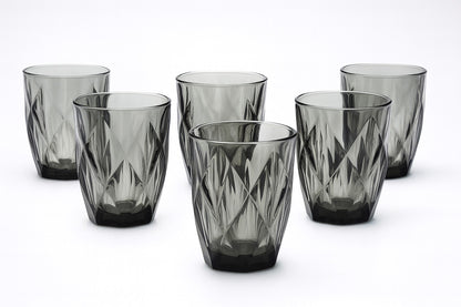 smart "serve" Grey Diamond Water Tumbler 280 ml Set of 6 | Premium Grey Transparent Lead Free Glass | Drinking Glasses for Water Juice Beverages