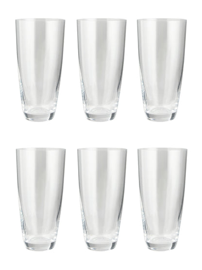 Set of Glasses with Light reflecting through the crystal-clear Kate Tall Water & Juice Glass, emphasizing its quality.