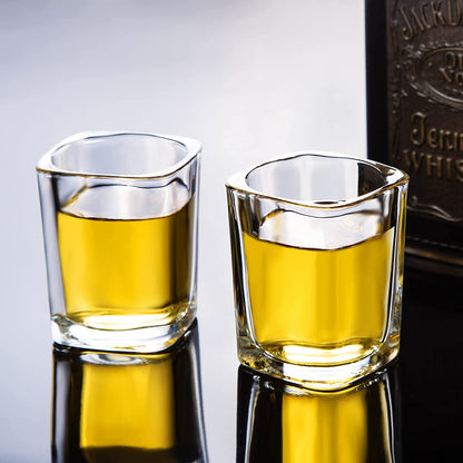 Close-up of a Square Shot Glass filled with tequila