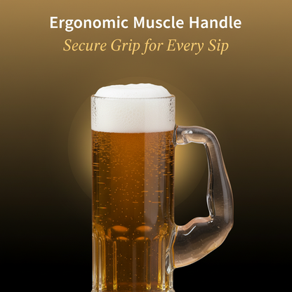 Smartserve Crystal Muscle Beer Mug Set of 6 | 600ml Heavy Clear Glass Beer Mugs | Premium Lead-Free Crystal Barware | Freezer Safe Thick Handle Large Beer Glass Set for Home, Bar & Parties