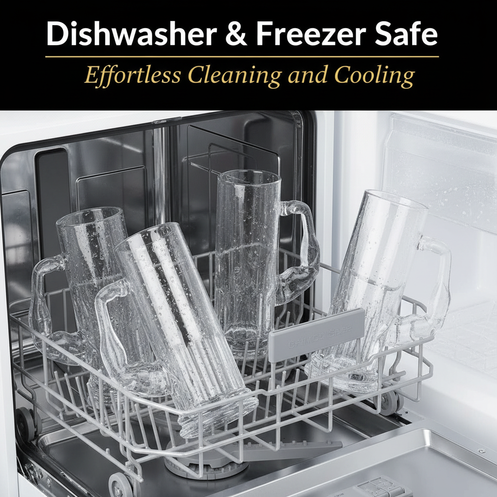 Smartserve Crystal Muscle Beer Mug Set of 6 | 600ml Heavy Clear Glass Beer Mugs | Premium Lead-Free Crystal Barware | Freezer Safe Thick Handle Large Beer Glass Set for Home, Bar & Parties