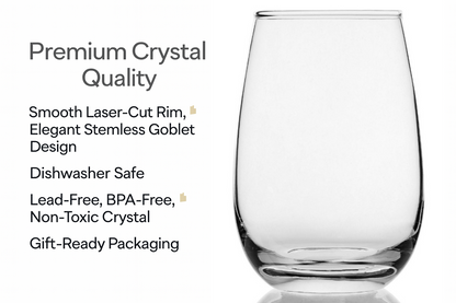 smart "serve" Stemless Wine Glass Set of 6-400ml | Imported Lead-Free Premium Crystal Clear Tumblers | Dishwasher Safe Glassware for Red Wine, Water, Whiskey, Juice, Cocktails, Party & Home Use