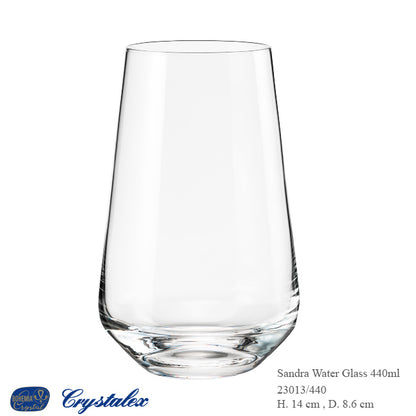 Bohemia Crystal Sandra Tall Cocktail Glasses 440 ml – Set of 6 | Lead-Free Czech Crystal Tumblers | Elegant Glassware for Cocktails, Whiskey, Bourbon, Scotch & Mixed Drinks | Dishwasher Safe