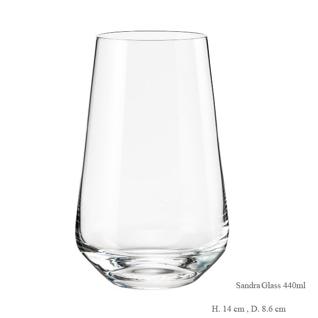 Bohemia Crystal Sandra Tall Cocktail Glasses 440 ml – Set of 6 | Lead-Free Czech Crystal Tumblers | Elegant Glassware for Cocktails, Whiskey, Bourbon, Scotch & Mixed Drinks | Dishwasher Safe