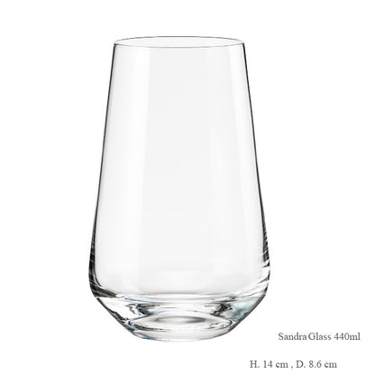 Bohemia Crystal Sandra Tall Cocktail Glasses 440 ml – Set of 6 | Lead-Free Czech Crystal Tumblers | Elegant Glassware for Cocktails, Whiskey, Bourbon, Scotch & Mixed Drinks | Dishwasher Safe