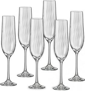 Bohemia Crystal Viola Waterfall Champagne Flute Glass Set, 190ml, Set of 6, Transparent