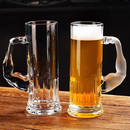 Smartserve Crystal Muscle Beer Mug Set of 6 | 600ml Heavy Clear Glass Beer Mugs | Premium Lead-Free Crystal Barware | Freezer Safe Thick Handle Large Beer Glass Set for Home, Bar & Parties