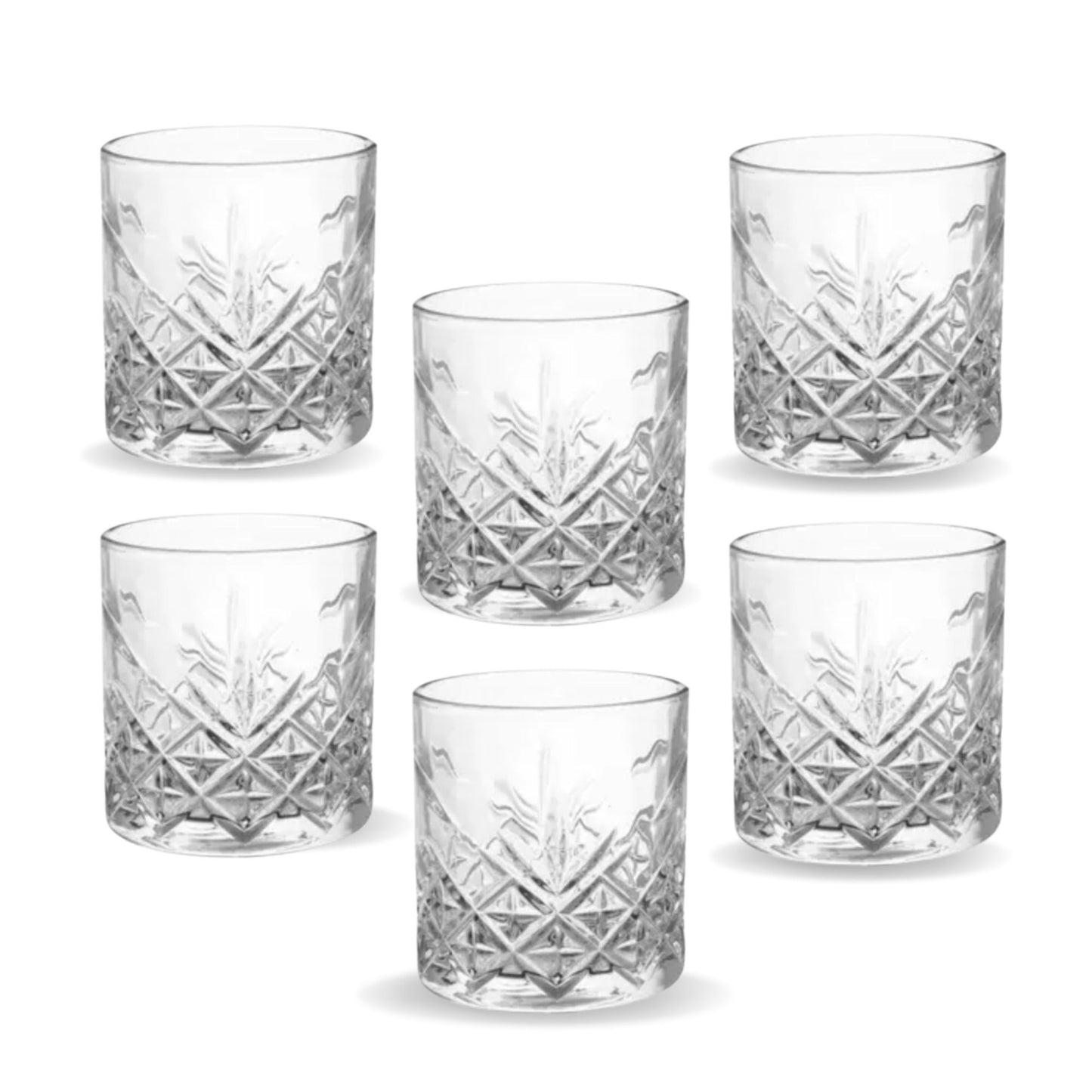 smart "serve" Diamond Cut Whiskey Glasses 340ml, Set of 6, Perfect Bar Glasses for Drinking Whisky, Bourbon, Scotch, Cocktails, Cognac- Old Fashioned Cocktail Tumblers, Classic Cut Design.