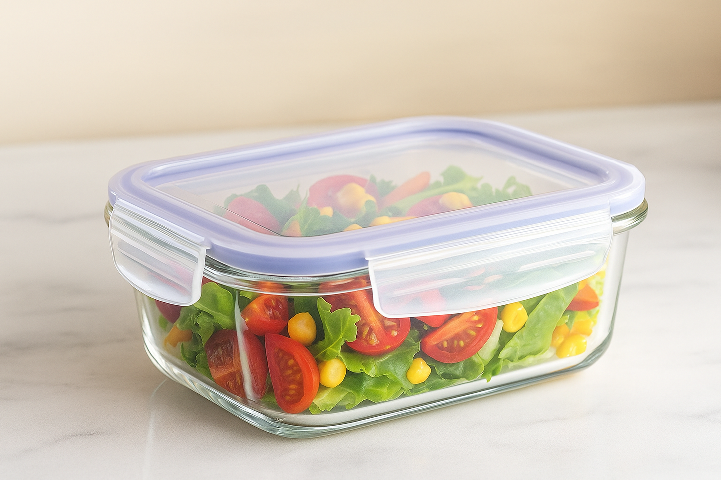 Smartserve Borosilicate Glass Lunch Box 640ml Set of 1, Borosilicate Glass, Microwave & Dishwasher Safe, Leak Proof, Airtight Lunch Boxes, Tiffin for Office/School/College, Blue, Transparent