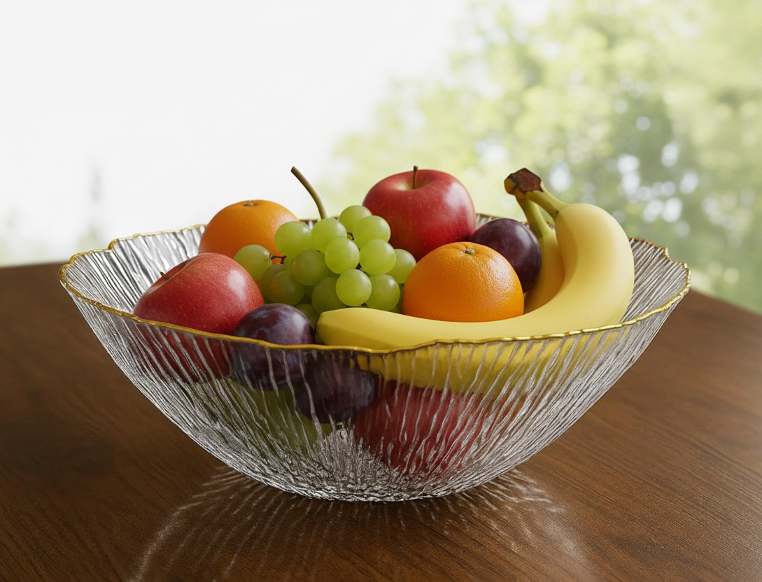 smart "serve" Bowl with Gold Rim Transparent Lead Free Glass | Elegant Premium Luxury Serving Bowl for Salads, Snacks & Desserts | Lead-Free Crystal Glass Tableware