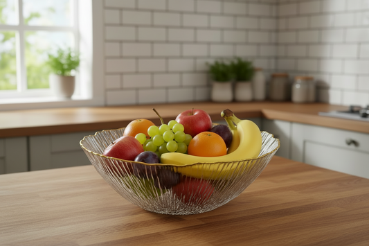 smart "serve" Bowl with Gold Rim Transparent Lead Free Glass | Elegant Premium Luxury Serving Bowl for Salads, Snacks & Desserts | Lead-Free Crystal Glass Tableware