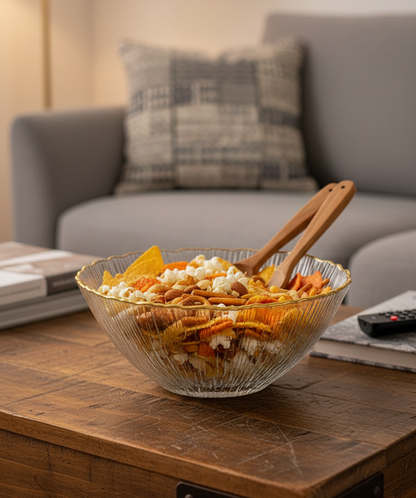 smart "serve" Bowl with Gold Rim Transparent Lead Free Glass | Elegant Premium Luxury Serving Bowl for Salads, Snacks & Desserts | Lead-Free Crystal Glass Tableware