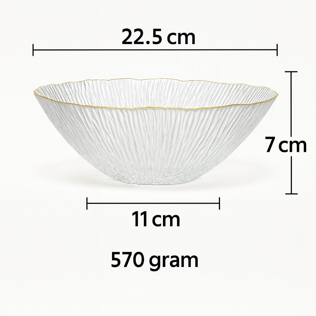 smart "serve" Bowl with Gold Rim Transparent Lead Free Glass | Elegant Premium Luxury Serving Bowl for Salads, Snacks & Desserts | Lead-Free Crystal Glass Tableware