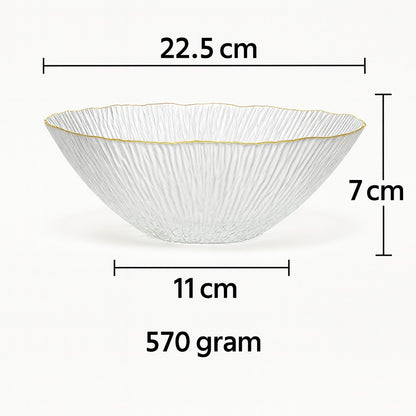 smart "serve" Bowl with Gold Rim Transparent Lead Free Glass | Elegant Premium Luxury Serving Bowl for Salads, Snacks & Desserts | Lead-Free Crystal Glass Tableware
