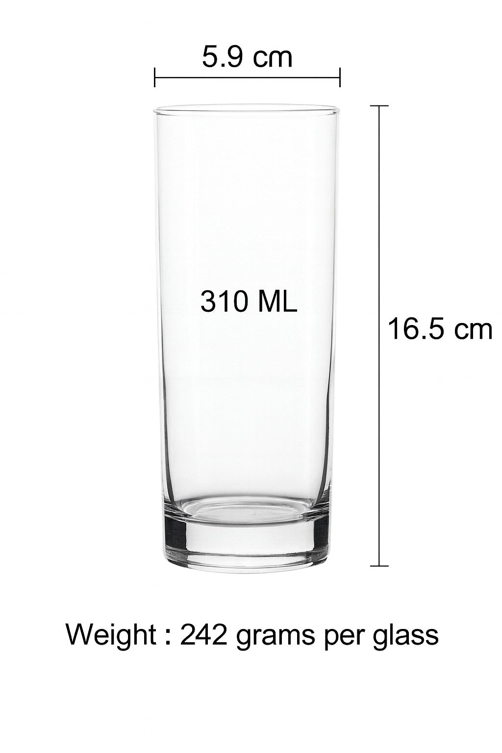 smart "serve" Classico High Ball Tall & Thin Glass 310 ml Set of 6 | Premium Transparent Lead Free Glass | Crystal Drinking Glasses for Cocktails, Juice & Water | Luxury Barware Glass Set