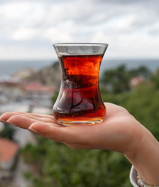 smart "serve" Turkish Tea Glass Set 120ml – Clear, Small Tea Cup Set of 6 for Turkish Chai, Espresso, Juice, Hot & Cold Drinks – Premium Glass, Dishwasher Safe