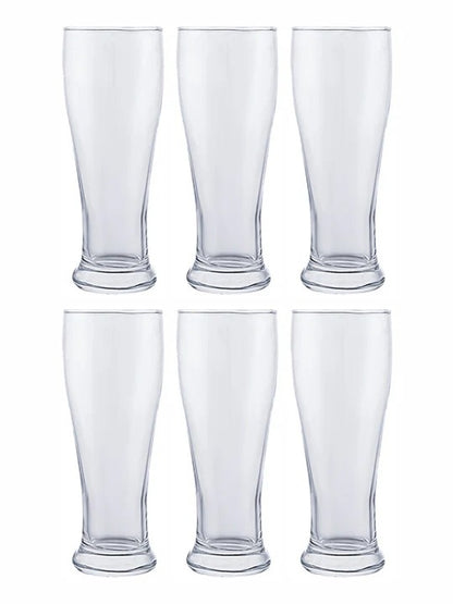 Smartserve Transparent Beer Pilsner 580ml Set of 6 Glasses Big Tall Beer Glasses, Pilsner, Juice, Mocktail Glasses, for Drinking Water, Beer, Soda, Fresh Juice, Perfect for Home, Parties & Bar Use
