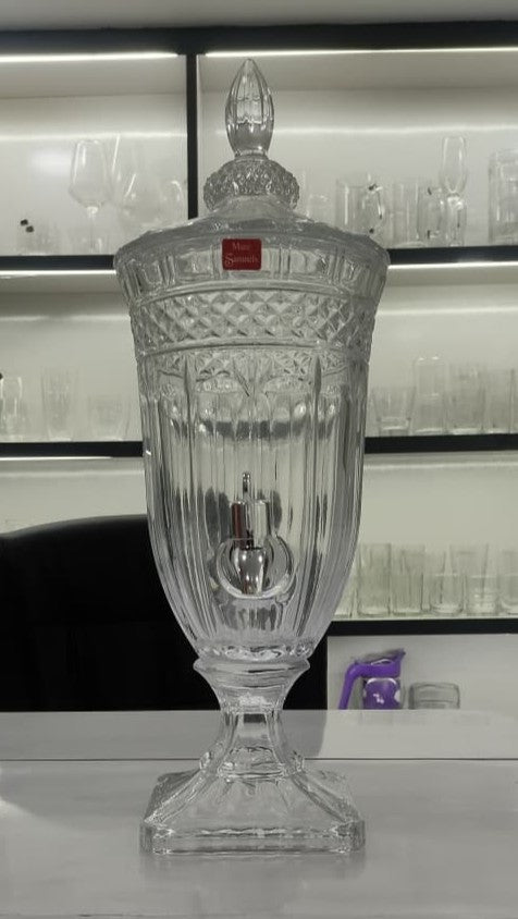 smart "serve" Premium Glass Dispenser Set 1800 ml | Transparent Lead Free Crystal Glass Beverage Jar with Tap & Lid | Elegant Juice, Mocktail & Water Server for Home, Parties & Events | Luxury Drink Dispenser for Kitchen & Gifting