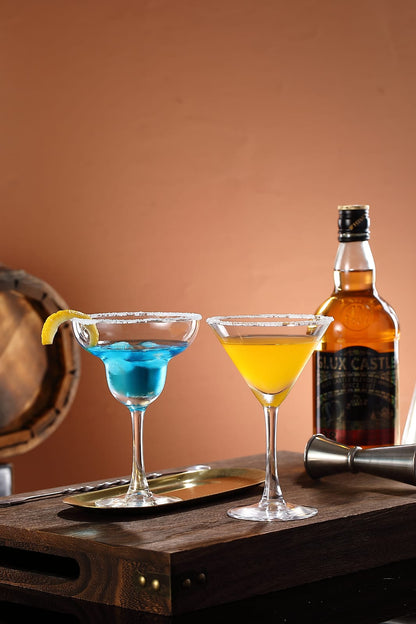 smart "serve" Soda Lime Margarita Glass Lead Free 240 ml Set of 6 Margarita Glasses with Long Durable Stem - Elegant Cocktail Glasses for Bar, Martini, Manhattan, Gimlet, Pisco Sour, Cosmopolitan, Clear