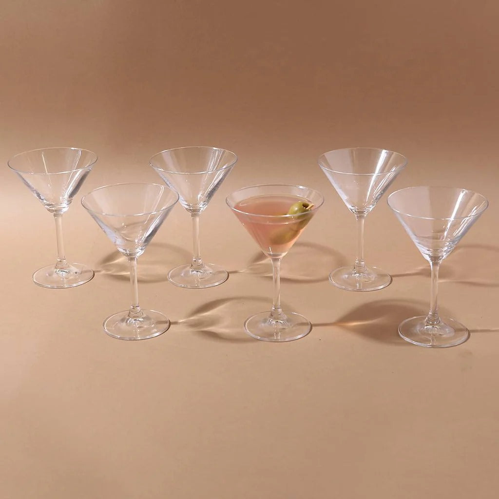 smart "serve" Soda Lime Martini Glass Lead Free 190 ml Set of 6, Hand Blown Martini Glasses with long durable Stem - Elegant Cocktail Glasses for Bar, Martini, Cosmopolitan, Manhattan, Gimlet, Pisco Sour