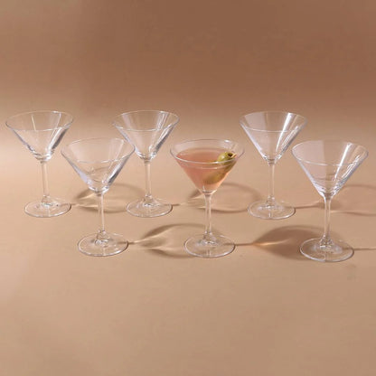 smart "serve" Soda Lime Martini Glass Lead Free 190 ml Set of 6, Hand Blown Martini Glasses with long durable Stem - Elegant Cocktail Glasses for Bar, Martini, Cosmopolitan, Manhattan, Gimlet, Pisco Sour
