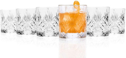 smart "serve" Diamond Cut Whiskey Glasses 340ml, Set of 6, Perfect Bar Glasses for Drinking Whisky, Bourbon, Scotch, Cocktails, Cognac- Old Fashioned Cocktail Tumblers, Classic Cut Design.