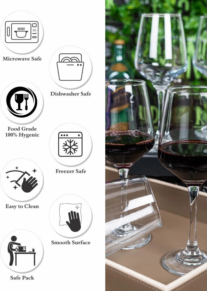 smart "serve" Crystal Red Wine Glasses – Set of 6 | 435ml Lead-Free Clear Glass | Elegant Gift Set for Home, Weddings, Parties & Special Occasions | Reusable, Lightweight & Dishwasher Safe