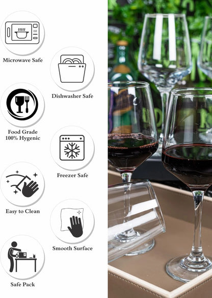 smart "serve" Crystal Red Wine Glasses – Set of 6 | 435ml Lead-Free Clear Glass | Elegant Gift Set for Home, Weddings, Parties & Special Occasions | Reusable, Lightweight & Dishwasher Safe