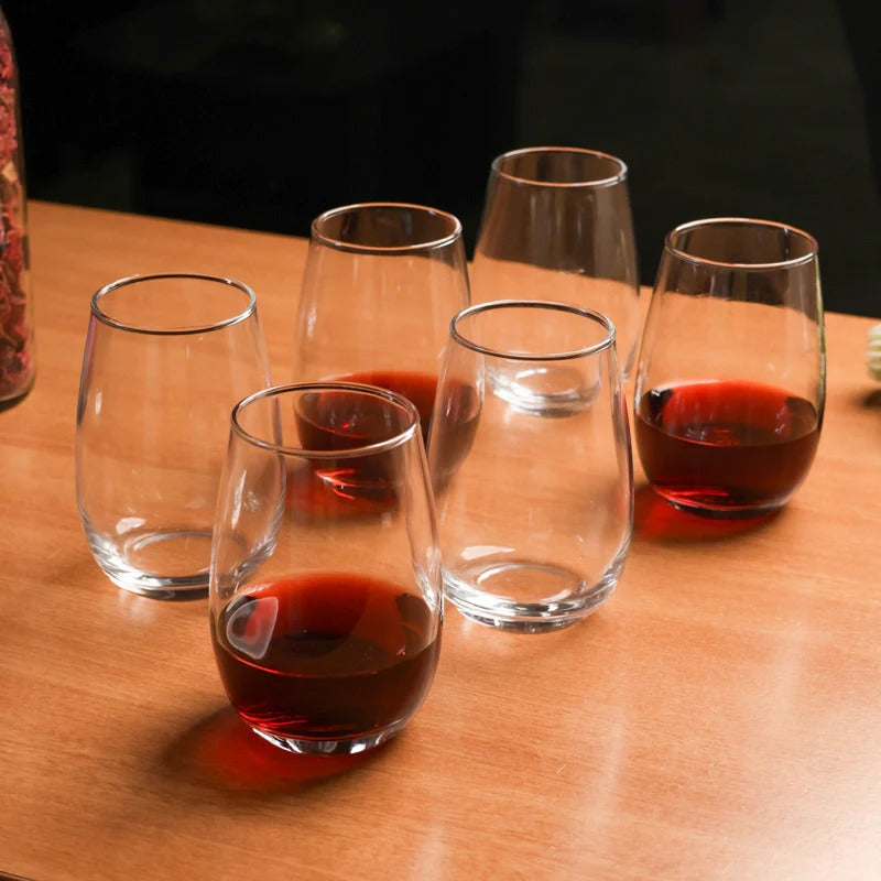 smart "serve" Stemless Wine Glass Set of 6-400ml | Imported Lead-Free Premium Crystal Clear Tumblers | Dishwasher Safe Glassware for Red Wine, Water, Whiskey, Juice, Cocktails, Party & Home Use
