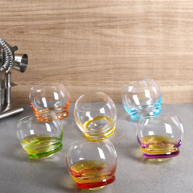 Bohemia Crystal Crazy Whiskey Glass Set, 390ml, Set of 6, Multi Colour