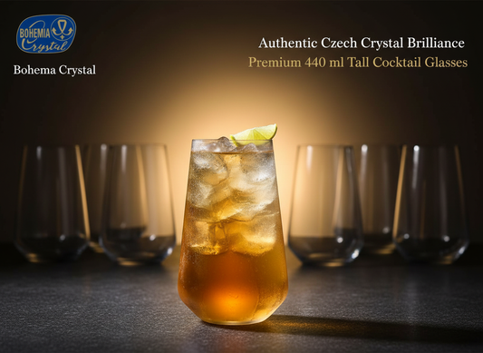 Bohemia Crystal Sandra Tall Cocktail Glasses 440 ml – Set of 6 | Lead-Free Czech Crystal Tumblers | Elegant Glassware for Cocktails, Whiskey, Bourbon, Scotch & Mixed Drinks | Dishwasher Safe