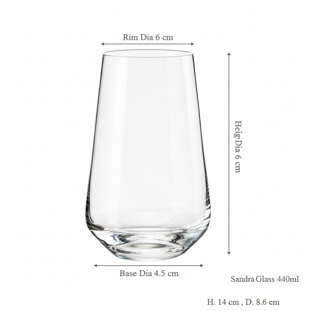 Bohemia Crystal Sandra Tall Cocktail Glasses 440 ml – Set of 6 | Lead-Free Czech Crystal Tumblers | Elegant Glassware for Cocktails, Whiskey, Bourbon, Scotch & Mixed Drinks | Dishwasher Safe