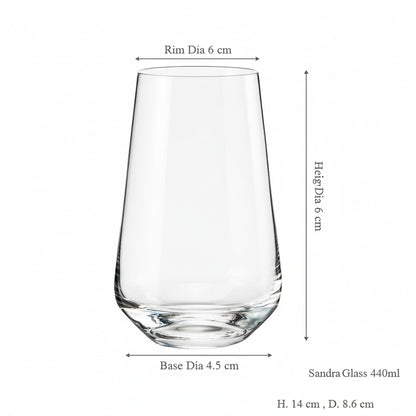 Bohemia Crystal Sandra Tall Cocktail Glasses 440 ml – Set of 6 | Lead-Free Czech Crystal Tumblers | Elegant Glassware for Cocktails, Whiskey, Bourbon, Scotch & Mixed Drinks | Dishwasher Safe