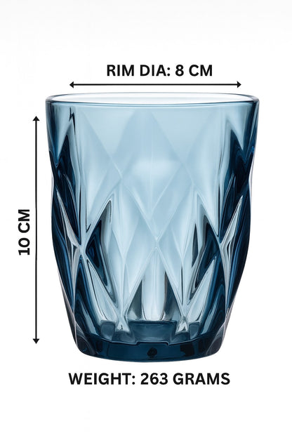 smart "serve" Blue Diamond Water Tumbler 280 ml Set of 6 | Premium Blue Transparent Lead Free Glass | Drinking Glasses for Water Juice Beverages