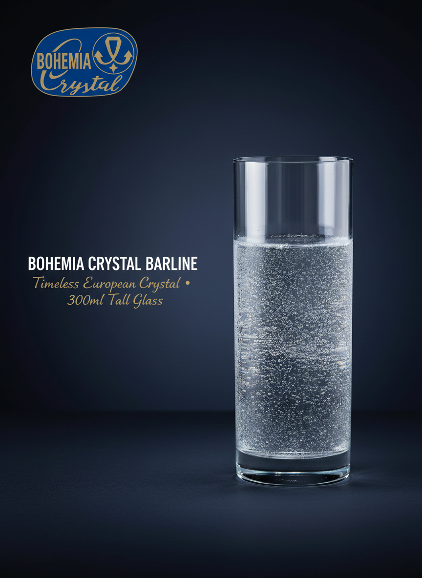 Bohemia Crystal Barline Glass Set of 6 – 300ml Tall Lead-Free Crystal Glasses for Mocktail, Cocktail, Vodka, Beer & Juice – Dishwasher Safe – Made in Czech Republic Set of 6 – Gift Box