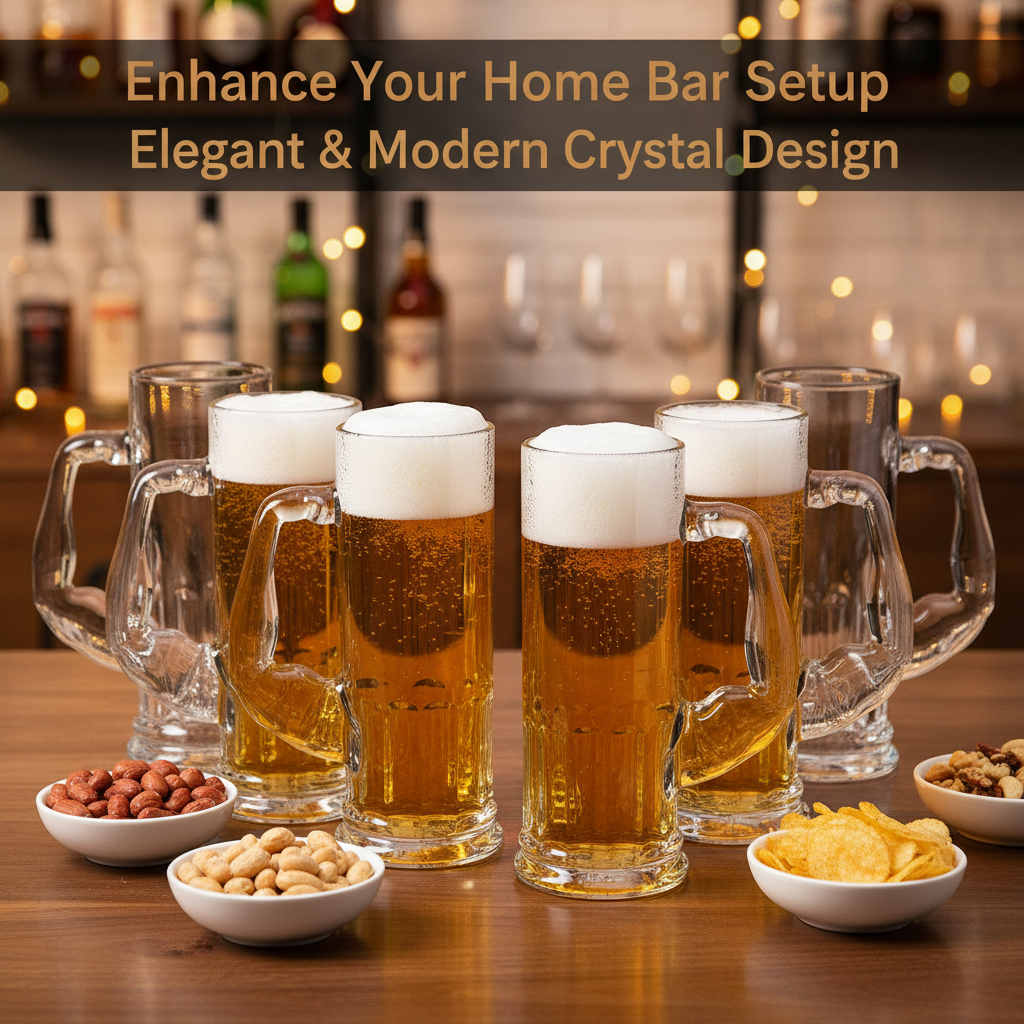 Smartserve Crystal Muscle Beer Mug Set of 6 | 600ml Heavy Clear Glass Beer Mugs | Premium Lead-Free Crystal Barware | Freezer Safe Thick Handle Large Beer Glass Set for Home, Bar & Parties
