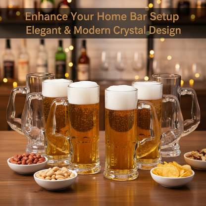 Smartserve Crystal Muscle Beer Mug Set of 6 | 600ml Heavy Clear Glass Beer Mugs | Premium Lead-Free Crystal Barware | Freezer Safe Thick Handle Large Beer Glass Set for Home, Bar & Parties