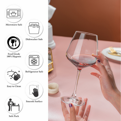 smart "serve" Premium Crystal Wine Goblet Set of 6, 440ml | Lead-Free Clear Crystal, Elegant & Reusable | Red Wine Glasses for Parties, Weddings, Anniversaries, Bar & Home | Gift Box, Imported