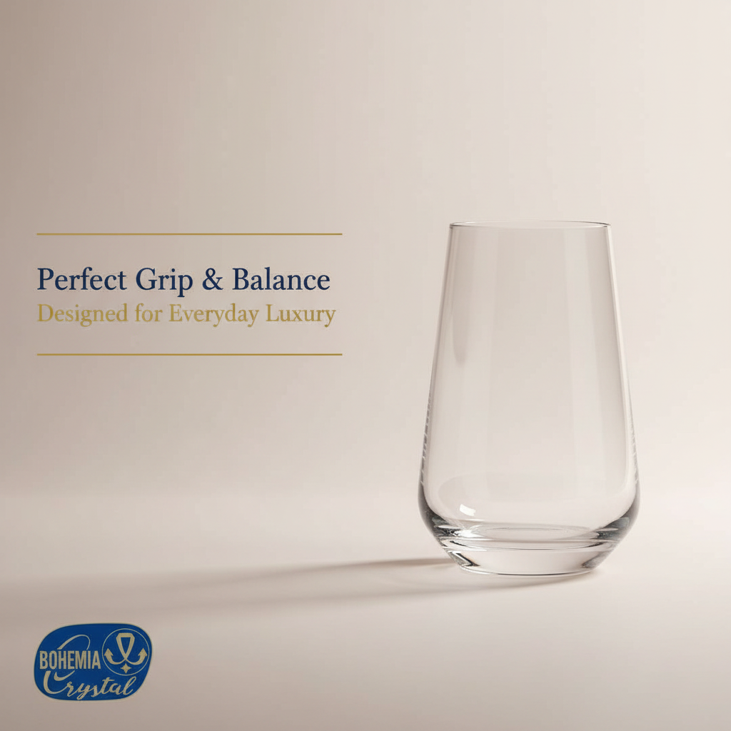 Bohemia Crystal Sandra Tall Cocktail Glasses 440 ml – Set of 6 | Lead-Free Czech Crystal Tumblers | Elegant Glassware for Cocktails, Whiskey, Bourbon, Scotch & Mixed Drinks | Dishwasher Safe