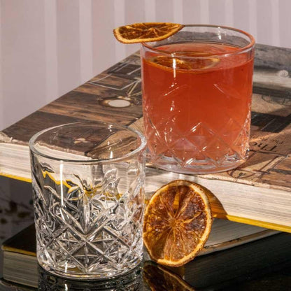 smart "serve" Diamond Cut Whiskey Glasses 340ml, Set of 6, Perfect Bar Glasses for Drinking Whisky, Bourbon, Scotch, Cocktails, Cognac- Old Fashioned Cocktail Tumblers, Classic Cut Design.
