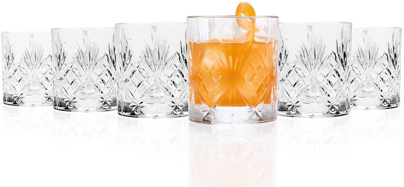 smart "serve" Diamond Cut Whiskey Glasses 340ml, Set of 6, Perfect Bar Glasses for Drinking Whisky, Bourbon, Scotch, Cocktails, Cognac- Old Fashioned Cocktail Tumblers, Classic Cut Design.