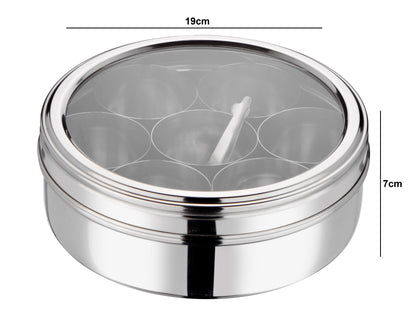 smart "serve" Stainless Steel Masala (Spice) Box/Dabba/Organiser with 7 Containers and Small Spoon Size No. 11 (19cm Dia)